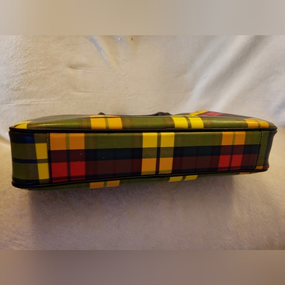 Baekgaard Tartin Plaid Zippered Tote  Handbag Red,Yellow,Green,and Black - Picture 5 of 7